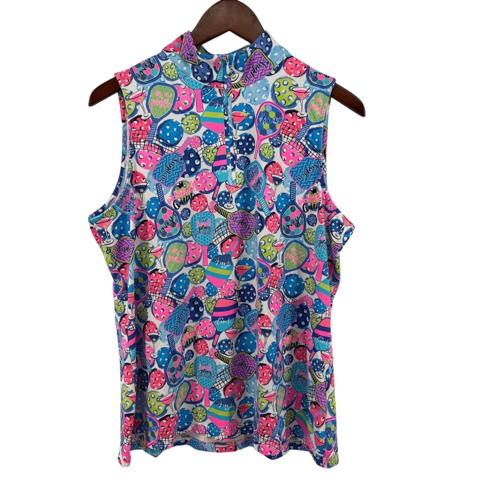 Lulu B Womens Pickleball Queen Sleeveless Quarter Zip Golf Top L XL Pink